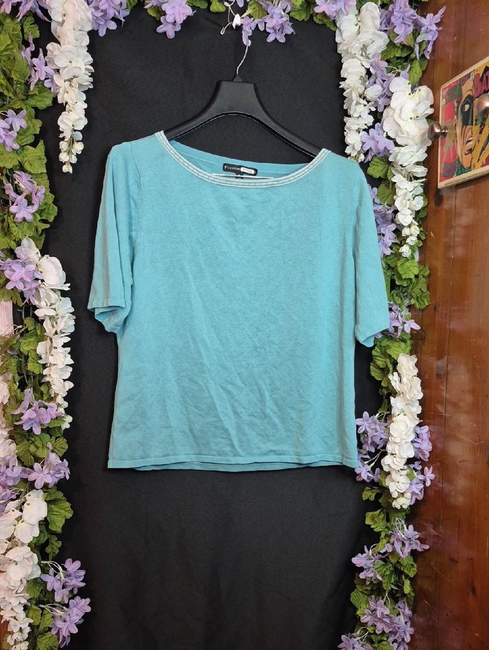 Preston & York Light Teal Short-Sleeve Tee with Contrast Neck Trim